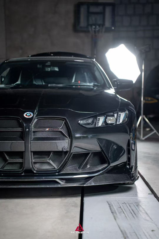 BMW M3 G80 G81 2021 2022 2023 2024 & M4 G82 G83 2021 2022 2023 2024 with Aftermarket Parts - AE V1 Style Front Lip Carbon Fiber from ArmorExtend