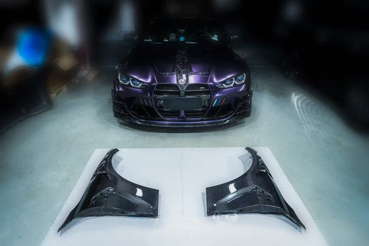 BMW M3 G80 G81 2021 2022 2023 2024 & M4 G82 G83 2021 2022 2023 2024 with Aftermarket Parts - AE Style Front Fenders Carbon Fiber from ArmorExtend