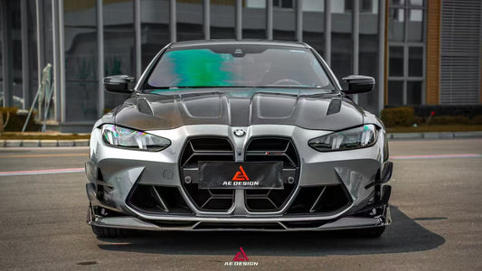 BMW M3 G80 G81 2021 2022 2023 2024 & M4 G82 G83 2021 2022 2023 2024 with Aftermarket Parts - AE V1 Style Front Lip Carbon Fiber from ArmorExtend
