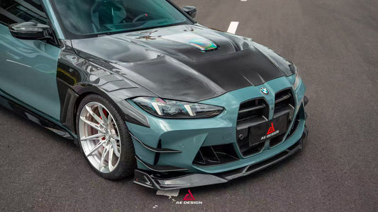 BMW M3 G80 G81 2021 2022 2023 2024 & M4 G82 G83 2021 2022 2023 2024 with Aftermarket Parts - AE V2 Style Front Canards Carbon Fiber from ArmorExtend