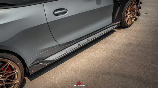 BMW M3 G80 G81 2021 2022 2023 2024 & M4 G82 G83 2021 2022 2023 2024 with Aftermarket Parts - AE Style Side Skirts Carbon Fiber from ArmorExtend