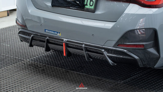 BMW I4 M50 / e Drive 40 G26 2022-ON & 4 Series Gran Coupe M440i 430i G26 2022-ON (with M-package bumper, does not fit base model) with Aftermarket Parts - AE Style Carbon Fiber Rear Diffuser & Canards from ArmorExtend