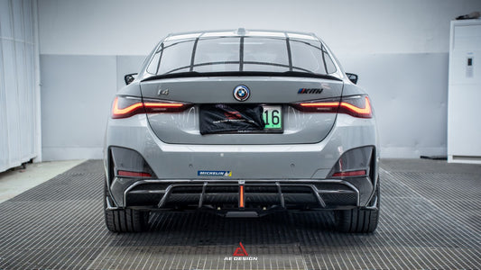 BMW I4 M50 / e Drive 40 G26 2022-ON & 4 Series Gran Coupe M440i 430i G26 2022-ON (with M-package bumper, does not fit base model) with Aftermarket Parts - AE Style Carbon Fiber Rear Diffuser & Canards from ArmorExtend