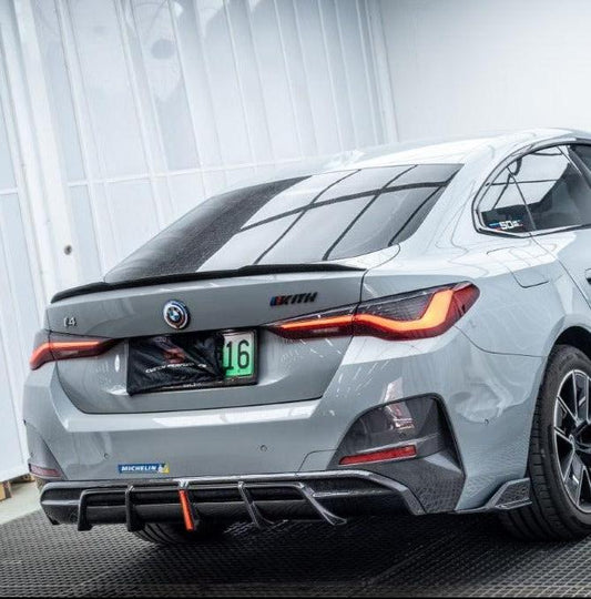 BMW I4 M50 / e Drive 40 G26 2022-ON & 4 Series Gran Coupe M440i 430i G26 2022-ON (with M-package bumper, does not fit base model) with Aftermarket Parts - AE Style Carbon Fiber Rear Diffuser & Canards from ArmorExtend