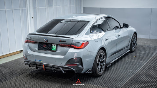 BMW I4 M50 / e Drive 40 G26 2022-ON & 4 Series Gran Coupe M440i 430i G26 2022-ON (with M-package bumper, does not fit base model) with Aftermarket Parts - AE Style Carbon Fiber Rear Diffuser & Canards from ArmorExtend