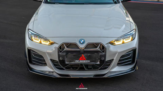 BMW I4 M50 / e Drive 40 (with M-package bumper, does not fit base model) I4 M50 / e Drive 40 & 4 Series Gran Coupe M440i 430i (with M-package bumper, does not fit base model) G26 2022 2023 2024 with Aftermarket Parts - AE Style Front Lip Carbon Fiber / ABS from ArmorExtend