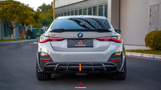 BMW I4 M50 / e Drive 40 G26 2022-ON & 4 Series Gran Coupe M440i 430i G26 2022-ON (with M-package bumper, does not fit base model) with Aftermarket Parts - AE Style Rear Diffuser & Canards Carbon Fiber from ArmorExtend
