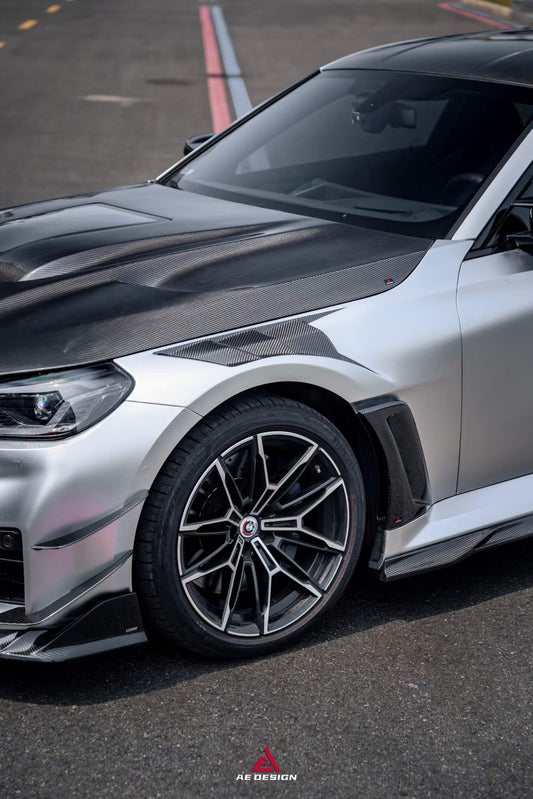 BMW M2 M2CS G87 2023-ON & 2 Series 230i M240i G42 2022-ON with Aftermarket Parts - ART Vented Transparent Glass V2 Style Hood Bonnet Double-sided Dry Pre-preg Carbon Fiber from ArmorExtend