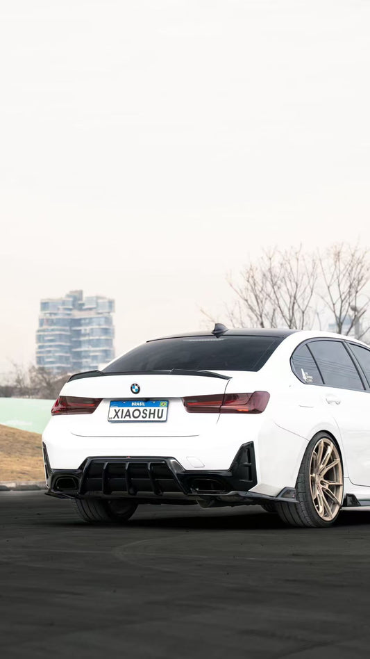 BMW 3 Series M340i 330i (With M-Package Bumper, does not fit base model) LCI G20 G21 2023-ON with Aftermarket Parts - AE V3 Style Rear Diffuser & Canards ABS from ArmorExtend