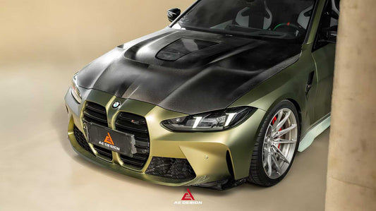 BMW M3CS M3C M3 G80 G81 2021-ON & M4CSL M4CS M4C M4 G82 G83 2021-ON with Aftermarket Parts - ART Vented Transparent Glass V2 Hood Bonnet Dry Pre-preg Carbon Fiber from ArmorExtend