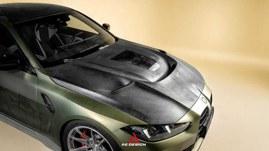 BMW M3CS M3C M3 G80 G81 2021-ON & M4CSL M4CS M4C M4 G82 G83 2021-ON with Aftermarket Parts - ART Vented Transparent Glass V2 Hood Bonnet Dry Pre-preg Carbon Fiber from ArmorExtend