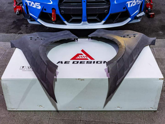 BMW M3 G80 G81 2021 2022 2023 2024 & M4 G82 G83 2021 2022 2023 2024 with Aftermarket Parts - AE Style Front Fenders Carbon Fiber from ArmorExtend