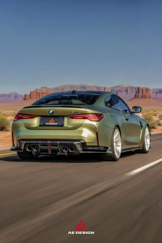 BMW M3 G80 G81 & M4 G82 G83 2021-ON with Aftermarket Parts - V3 Rear Diffuser & Rear Canards Dry Pre-preg Carbon Fiber from ArmorExtend