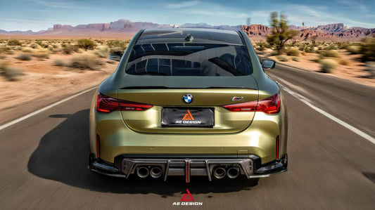 BMW M3 G80 G81 & M4 G82 G83 2021-ON with Aftermarket Parts - V3 Rear Diffuser & Rear Canards Dry Pre-preg Carbon Fiber from ArmorExtend