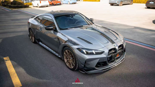 BMW M3 G80 G81 2021 2022 2023 2024 & M4 G82 G83 2021 2022 2023 2024 with Aftermarket Parts - AE Style Side Skirts Carbon Fiber from ArmorExtend