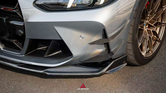 BMW M3 G80 G81 2021 2022 2023 2024 & M4 G82 G83 2021 2022 2023 2024 with Aftermarket Parts - AE V2 Style Front Canards Carbon Fiber from ArmorExtend