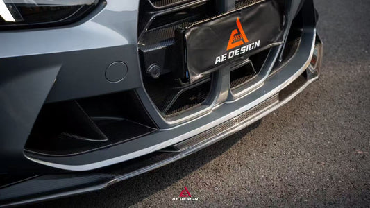 BMW M3 G80 G81 2021 2022 2023 2024 & M4 G82 G83 2021 2022 2023 2024 with Aftermarket Parts - AE V2 Style Front Lip Pre-preg Carbon Fiber from ArmorExtend