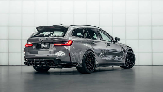 BMW M3 G80 G81 & M4 G82 G83 2021-ON with Aftermarket Parts - V3 Rear Diffuser & Rear Canards Dry Pre-preg Carbon Fiber from ArmorExtend