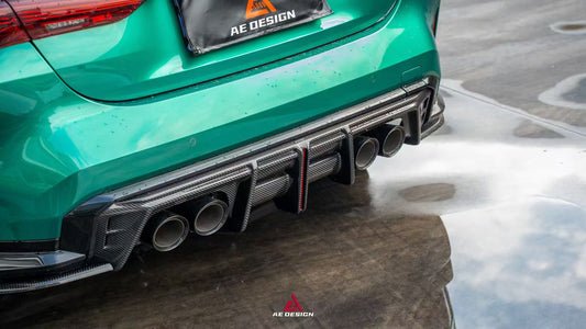 BMW M3 G80 G81 & M4 G82 G83 2021-ON with Aftermarket Parts - V3 Rear Diffuser & Rear Canards Dry Pre-preg Carbon Fiber from ArmorExtend