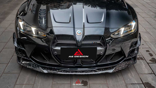 BMW M3 G80 G81 2021 2022 2023 2024 & M4 G82 G83 2021 2022 2023 2024 with Aftermarket Parts - AE V1 Style Front Lip Carbon Fiber from ArmorExtend