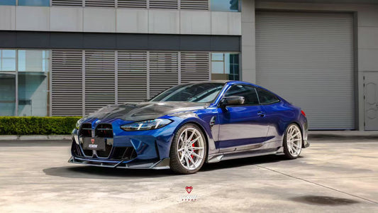 BMW M4 G82 G83 2021-ON with Aftermarket Parts - Venom Sport Series Style Side Skirts Dry Pre-preg Carbon Fiber from ArmorExtend