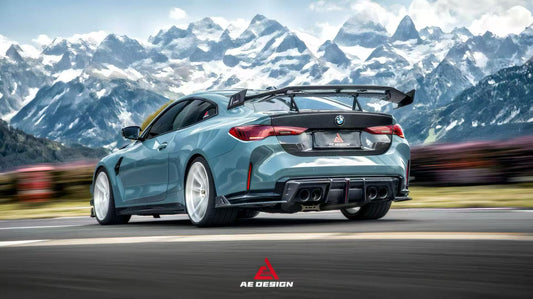 BMW M3 G80 G81 & M4 G82 G83 2021-ON with Aftermarket Parts - V3 Rear Diffuser & Rear Canards Dry Pre-preg Carbon Fiber from ArmorExtend