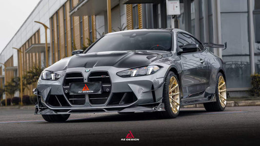 BMW M3 G80 G81 2021 2022 2023 2024 & M4 G82 G83 2021 2022 2023 2024 with Aftermarket Parts - AE V1 Style Front Lip Carbon Fiber from ArmorExtend