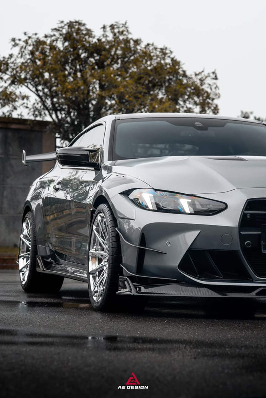 BMW M3 G80 G81 2021 2022 2023 2024 & M4 G82 G83 2021 2022 2023 2024 with Aftermarket Parts - AE V2 Style Front Canards Carbon Fiber from ArmorExtend