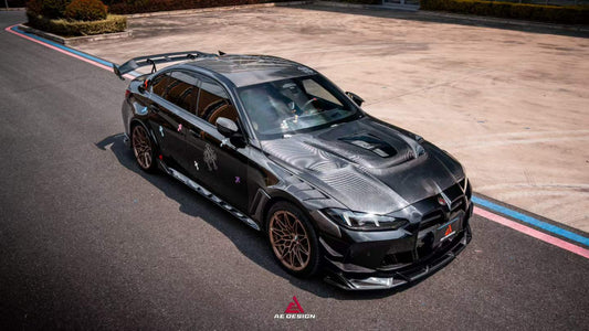 BMW M3 G80 G81 2021 2022 2023 2024 & M4 G82 G83 2021 2022 2023 2024 with Aftermarket Parts - AE V1 Style Front Lip Carbon Fiber from ArmorExtend