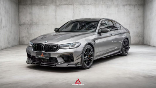 BMW M5 / M5C F90 Pre-LCI 2018 2019 2020 & M5 / M5C F90 LCI 2021 2022 2023 2024 With Aftermarket Parts - AE Lower Lip & Middle Lip Carbon Fiber from ArmorExtend