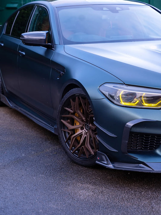 BMW M5 / M5C F90 Pre-LCI 2018 2019 2020 & M5 / M5C F90 LCI 2021 2022 2023 2024 With Aftermarket Parts - AE Lower Lip & Middle Lip Carbon Fiber from ArmorExtend