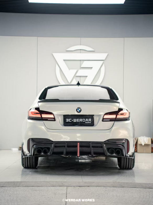 BMW M5/M5C F90 (Fits Both Pre-LCI & LCI) 2018 2019 2020 2021 2022 2023 2024 & 5 Series G30 540i (With M-Package Bumper) M550i (Fits Both Pre-LCI & LCI) 2017 2018 2019 2020 2021 2022 2023 2024 with Aftermarket Parts - AE V2 Rear Diffuser & Canards Carbon Fiber from ArmorExtend