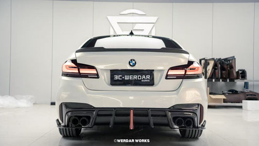 BMW M5/M5C F90 (Fits Both Pre-LCI & LCI) 2018 2019 2020 2021 2022 2023 2024 & 5 Series G30 540i (With M-Package Bumper) M550i (Fits Both Pre-LCI & LCI) 2017 2018 2019 2020 2021 2022 2023 2024 with Aftermarket Parts - AE V2 Rear Diffuser & Canards Carbon Fiber from ArmorExtend