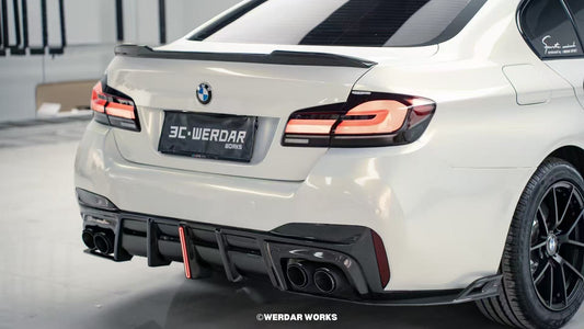 BMW M5/M5C F90 (Fits Both Pre-LCI & LCI) 2018 2019 2020 2021 2022 2023 2024 & 5 Series G30 540i (With M-Package Bumper) M550i (Fits Both Pre-LCI & LCI) 2017 2018 2019 2020 2021 2022 2023 2024 with Aftermarket Parts - AE V2 Rear Diffuser & Canards Carbon Fiber from ArmorExtend
