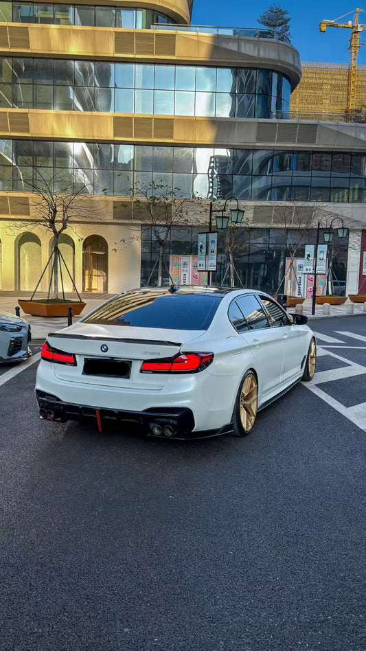 BMW M5/M5C F90 (Fits Both Pre-LCI & LCI) 2018-ON & 5 Series G30 540i M550i (With M-Package Bumper) G30 G31 (Fits Both Pre-LCI & LCI) 2017-ON with Aftermarket Parts - AE Style ABS Rear Diffuser & Rear Canards from ArmorExtend
