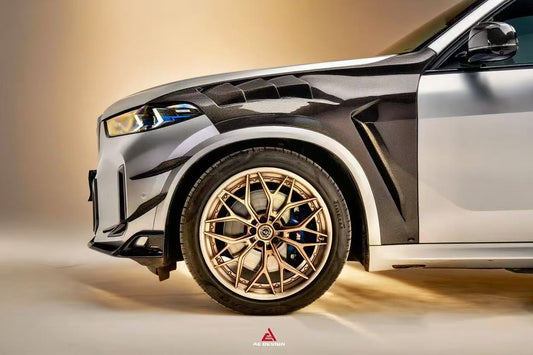 BMW X5 G05 M50i X/S Drive 40i (with M-Package) (Fits Both Pre-LCI & LCI) 2019 2020 2021 2022 2023 2024 & X5M X5MC F95 (Fits Both Pre-LCI & LCI) 2020 2021 2022 2023 2024 with Aftermarket Parts - AE Front Fenders Dry Pre-Preg Carbon Fiber from ArmorExtend