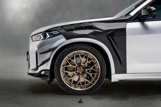 BMW X5 G05 M50i X/S Drive 40i (with M-Package) (Fits Both Pre-LCI & LCI) 2019 2020 2021 2022 2023 2024 & X5M X5MC F95 (Fits Both Pre-LCI & LCI) 2020 2021 2022 2023 2024 with Aftermarket Parts - AE Front Fenders Pre-Preg Carbon Fiber from ArmorExtend