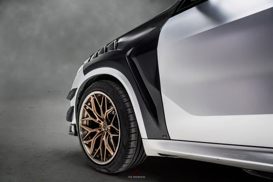 BMW X5 G05 M50i X/S Drive 40i (with M-Package) (Fits Both Pre-LCI & LCI) 2019 2020 2021 2022 2023 2024 & X5M X5MC F95 (Fits Both Pre-LCI & LCI) 2020 2021 2022 2023 2024 with Aftermarket Parts - AE Front Fenders Pre-Preg Carbon Fiber from ArmorExtend