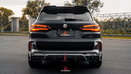 BMW X5M X5MC F95 (Fits Both Pre-LCI & LCI) 2020 2021 2022 2023 2024 & X6M X6MC F96 (Fits Both Pre-LCI & LCI) 2020 2021 2022 2023 2024 with Aftermarket Parts - AE Style Rear Diffuser & Canards Pre-preg Carbon Fiber from ArmorExtend