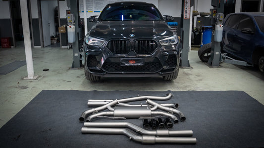 BMW X5M X5MC F95 & X6M X6MC F96 Pre-LCI 2020 2021 2022 2023 with Aftermarket Parts - Catback Exhaust Quadtips with Valve Stainless Steel / Titanium from ArmorExtend