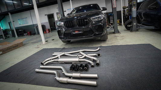 BMW X5M X5MC F95 & X6M X6MC F96 Pre-LCI 2020 2021 2022 2023 with Aftermarket Parts - Catback Exhaust Quadtips with Valve Stainless Steel / Titanium from ArmorExtend