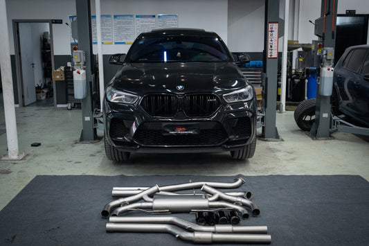 BMW X5M X5MC F95 & X6M X6MC F96 Pre-LCI 2020 2021 2022 2023 with Aftermarket Parts - Catback Exhaust Quadtips with Valve Stainless Steel / Titanium from ArmorExtend