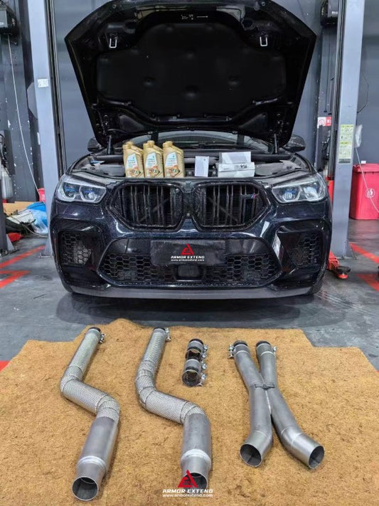 BMW X5M X5MC F95 & X6M X6MC F96 Pre-LCI 2020 2021 2022 2023 with Aftermarket Parts - Midpipe Exhaust Stainless Steel / Titanium from ArmorExtend