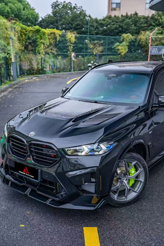 BMW X5 G05 & X5M X5MC F95 (Fits Both Pre-LCI & LCI) 2020 2021 2022 2023 2024 X6 G06 & X6M X6MC F96 (Fits Both Pre-LCI & LCI) 2020 2021 2022 2023 2024 with Aftermarket Parts - AE Style Hood Carbon Fiber from ArmorExtend