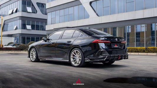 BMW i5 xDrive40 / eDrive40 (with M-package bumper, does not fit base mode) / M60 G60 G61 2024-ON & 5 Series 540i xDrive / 530i xDrive / 530i (with M-package bumper, does not fit base model) / 550e xDrive G60 G61 2024-ON with Aftermarket Parts - AE Design Rear Diffuser & Rear Canards Carbon Fiber from ArmorExtend