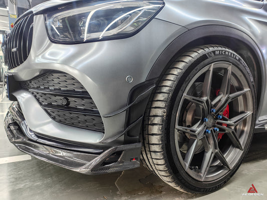 Mercedes Benz GLC43 AMG & GLC300 (with sport-package bumper, does not fit base model) W253 GLC & GLC Coupe 2020 2021 2022 2023 with Aftermarket Parts - AE Style Front Canards Pre-preg Carbon Fiber