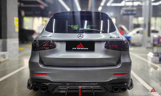Mercedes Benz GLC43 AMG & GLC300 (with sport-package bumper, does not fit base model) W253 GLC & GLC Coupe 2020 2021 2022 2023 with Aftermarket Parts - AE Style Rear Diffuser & Canards Carbon Fiber from ArmorExtend