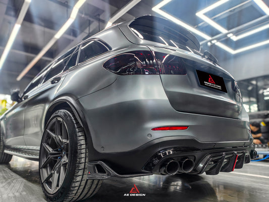 Mercedes Benz GLC43 AMG & GLC300 (with sport-package bumper, does not fit base model) W253 GLC & GLC Coupe 2020 2021 2022 2023 with Aftermarket Parts - AE Style Rear Diffuser & Canards Carbon Fiber from ArmorExtend