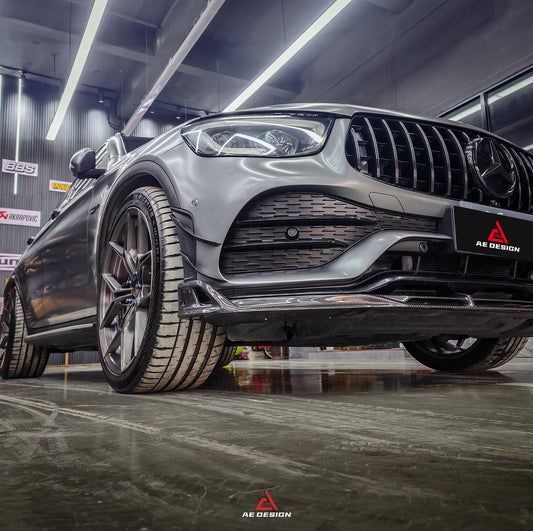 Mercedes Benz GLC43 AMG & GLC300 (with sport-package bumper, does not fit base model) W253 GLC & GLC Coupe 2020 2021 2022 2023 with Aftermarket Parts - AE Style Front Lip Pre-preg Carbon Fiber from ArmorExtend