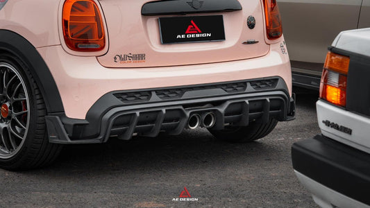 MINI Cooper JCW (John Cooper Works) F56 LCI 2022 2023 2024 with Aftermarket Parts - AE Style Rear Diffuser & Canards Carbon Fiber from ArmorExtend